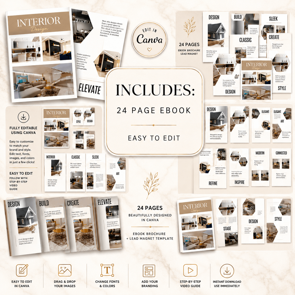 Interior Design Canva Template Bundle – 61 Pages + PLR Rights
