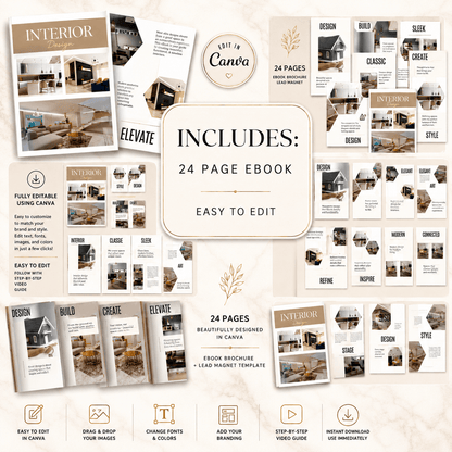 Interior Design Canva Template Bundle – 61 Pages + PLR Rights