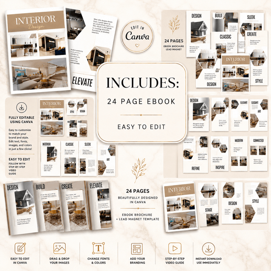 Interior Design Canva Template Bundle – 61 Pages + PLR Rights