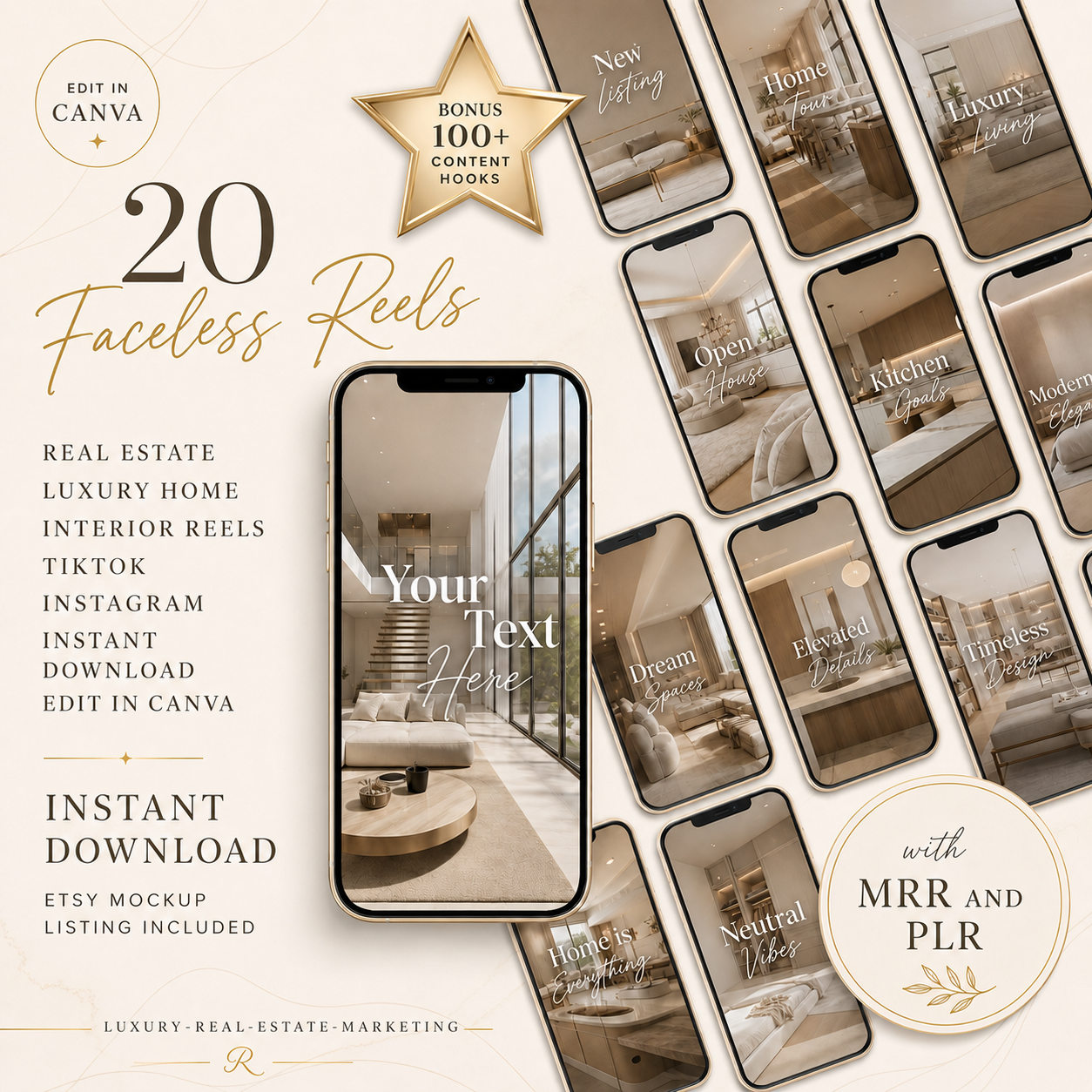 Faceless Luxury Real Estate Reels Bundle + PLR/MRR Rights