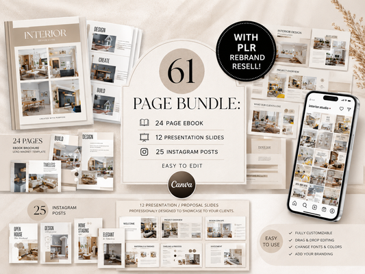 Interior Design Canva Template Bundle – 61 Pages + PLR Rights