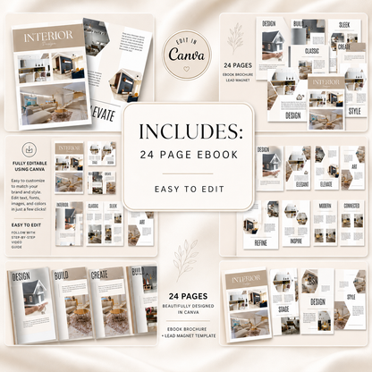 Interior Design Canva Template Bundle – 61 Pages + PLR Rights