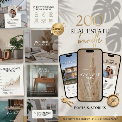 Luxury Real Estate Canva Marketing Bundle – 200 Templates + PLR/MRR Rights