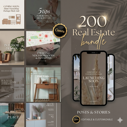 Luxury Real Estate Canva Marketing Bundle – 200 Templates + PLR/MRR Rights